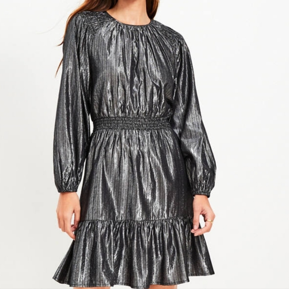 LOFT Shimmer Smocked Flounce Flare Dress XS